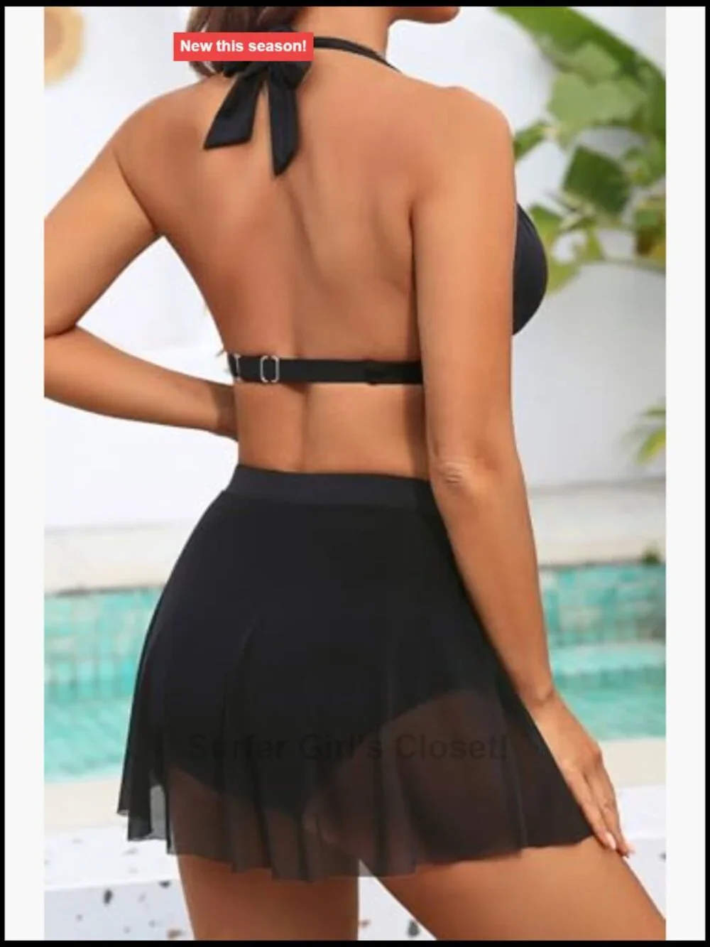 Two Piece High Waisted Bikini with Skirt Tummy Control Halter Swimsuit